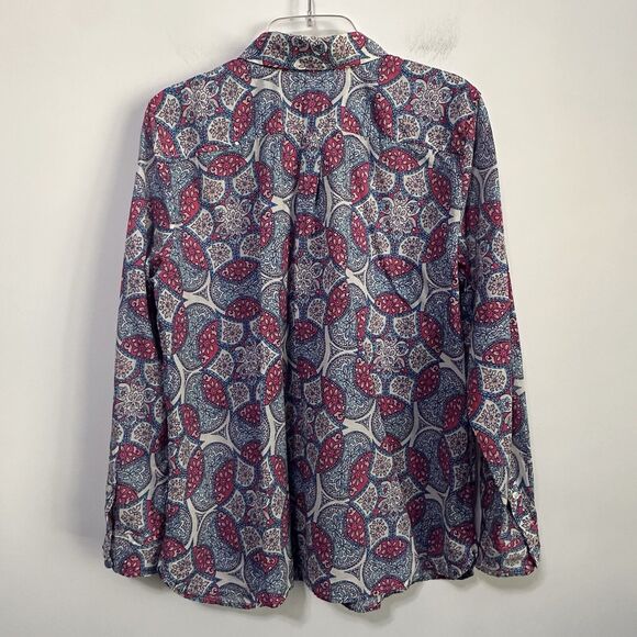 Talbots Blouse‎ Top L Petite Garden Medallion Button Front Long Sleeve Thin NEW - Picture 11 of 12